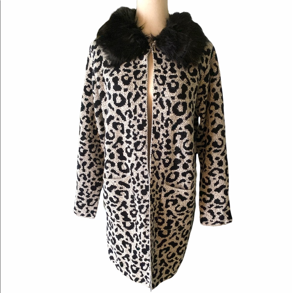 NWT Angeleno Cheetah Print Faux Fur Collared Cardigan Jacket - M